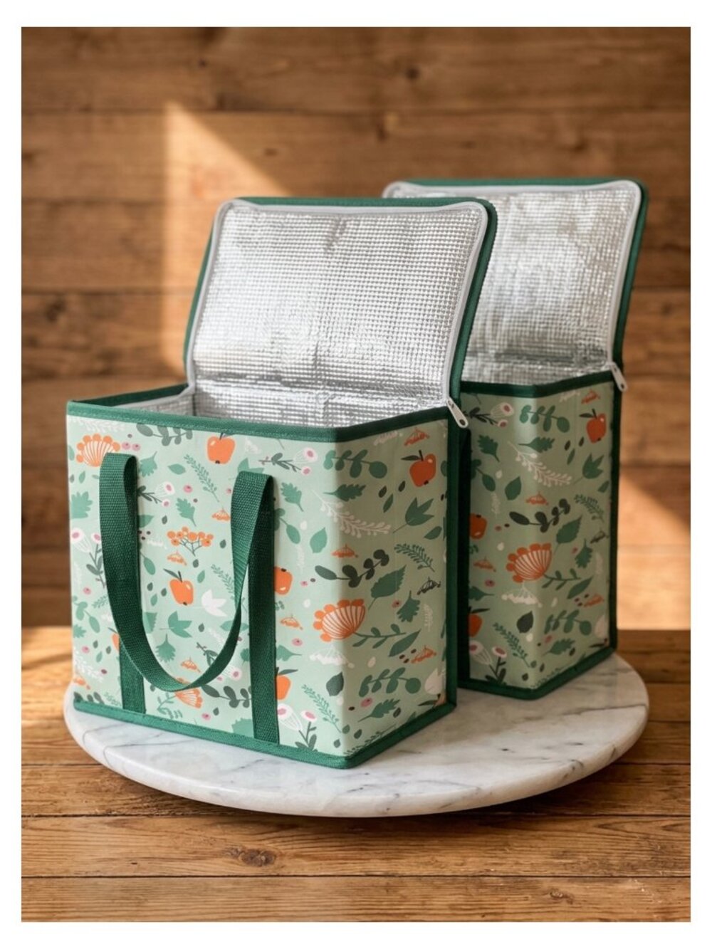 Insulated Reusable Grocery Bag 2-Pack Zippered Cooler Bag Large